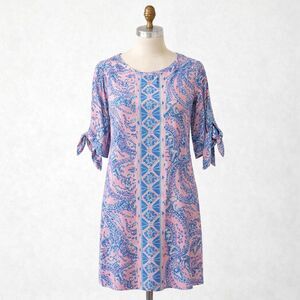 Lilly Pulitzer Preston Dress Size XXS Gator Alligator Print Pink Blue Tropical